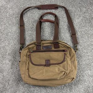 Duluth Trading Co Brown Leather Khaki Oil Cloth Canvas Carry-on Messenger Bag